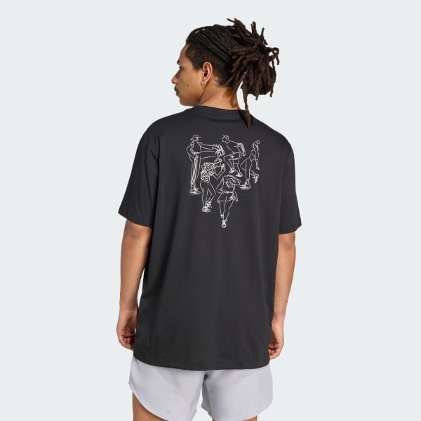 Negro PLAYERA GRÁFICA JASPEADA DE RUNNING