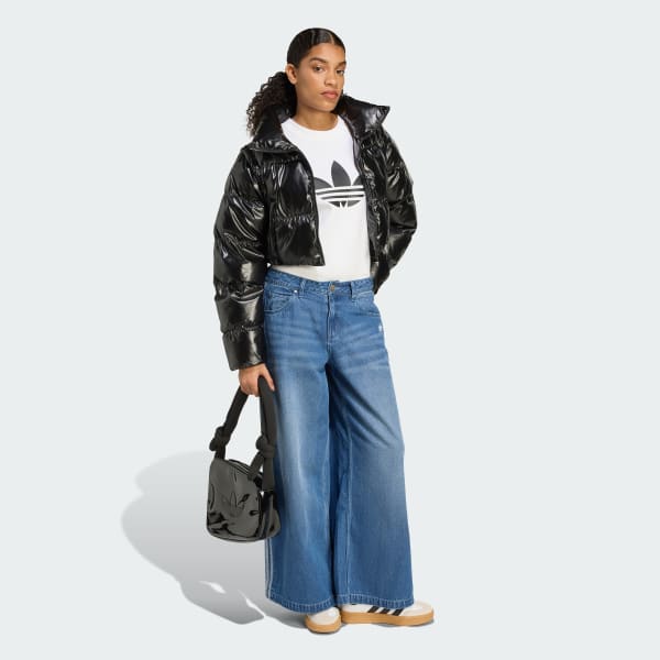 cerná Bunda Essentials Glossy 2-In-1 Cropped Puffer