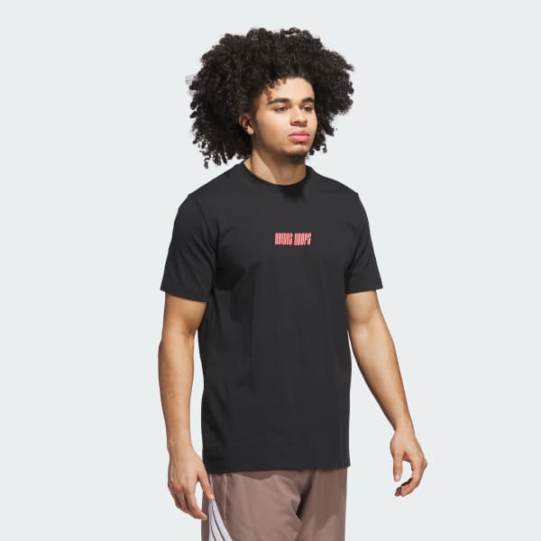 สีดำ เสื้อยืดพิมพ์ลาย adidas Hoops