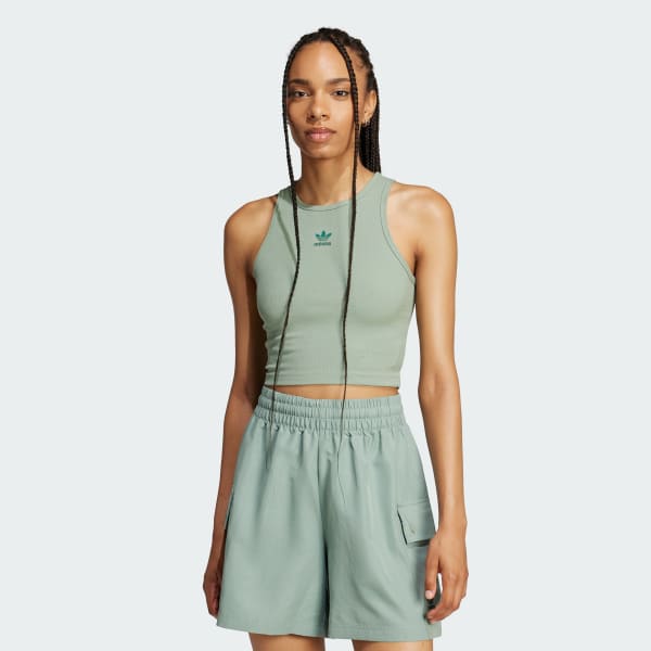 Verde Polo sin Mangas Essentials Acanalado
