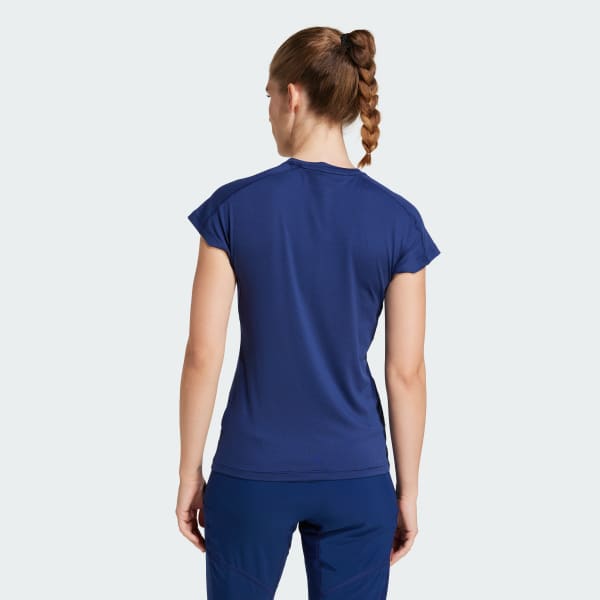 modrá Tričko AEROREADY Train Essentials Minimal Branding V-Neck