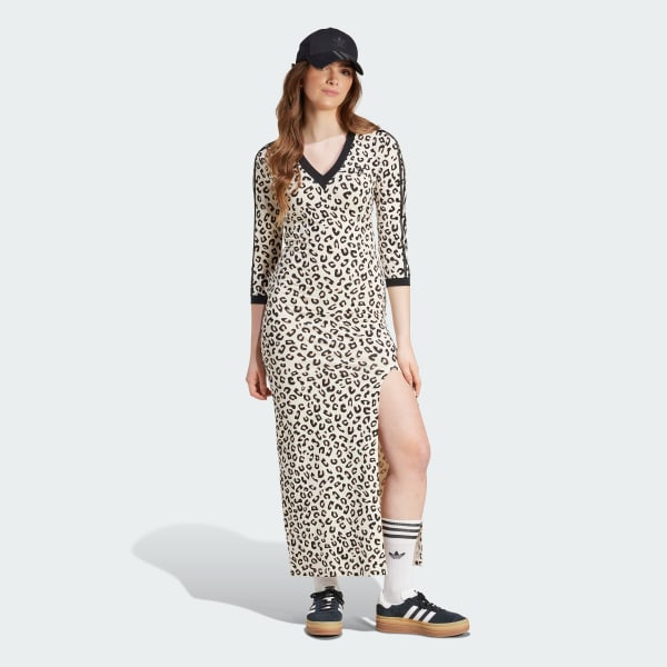 Nero Abito Leopard 3-Stripes Maxi