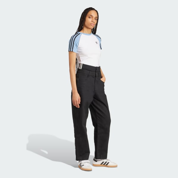 Blanc T-shirt slim manches raglan 3 bandes Adicolor