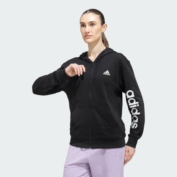 Black Linear Full-Zip French Terry Hoodie