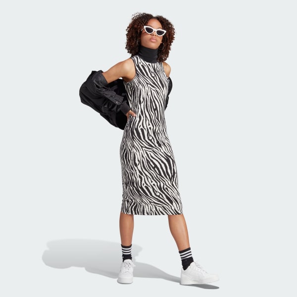 adidas Allover Zebra Animal Print Dress White adidas Belgium