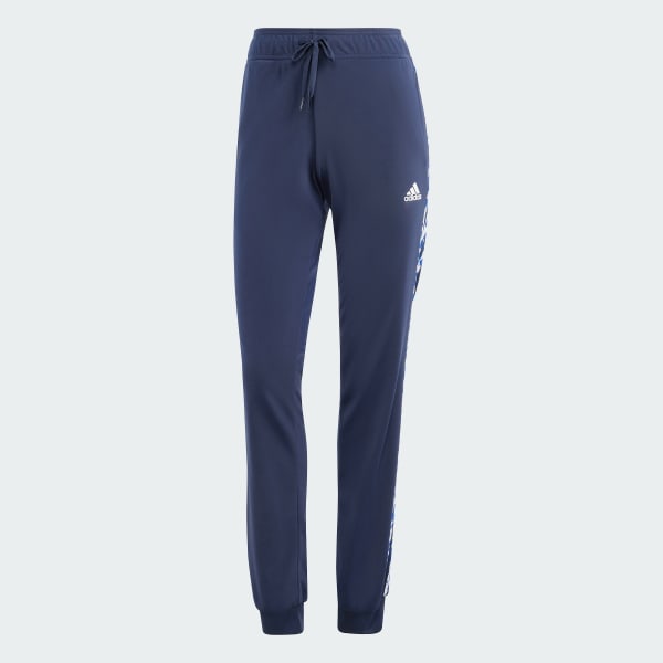 Azul Pantalón Deportivo Essentials 3 Rayas Tejido Tricot con Animal Print y Pierna Cónica