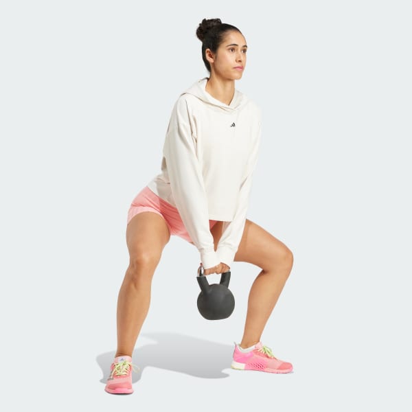 Branco Camisola Larga com Capuz Power
