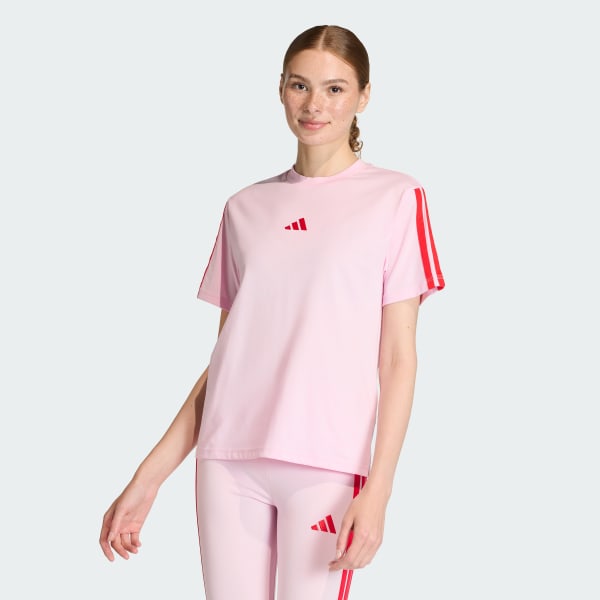 Rosa Playera Essentials 3 Franjas Algodón