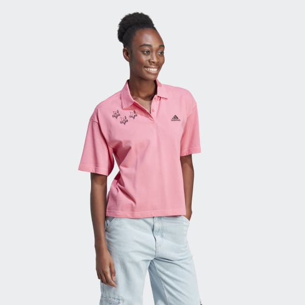 Pink Scribble Embroidery Polo Shirt