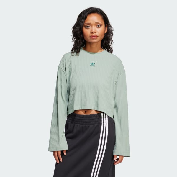 Zielony Essentials Wide Rib Long Sleeve Long-Sleeve Top