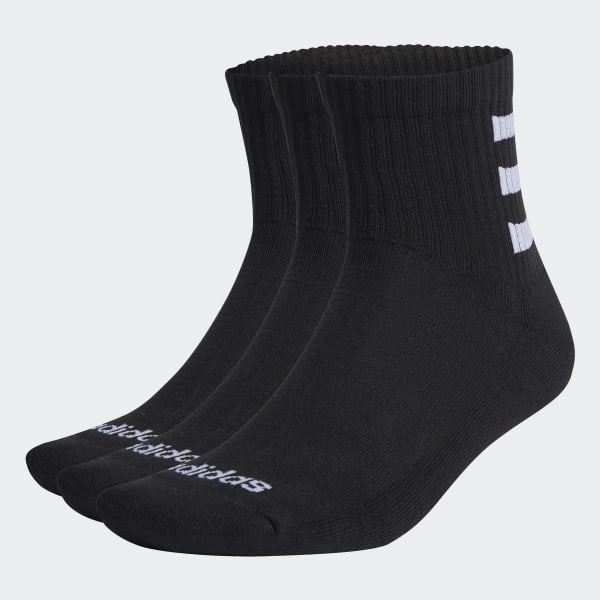 Black Half-Cushioned 3-Stripes Quarter Socks 3 Pairs