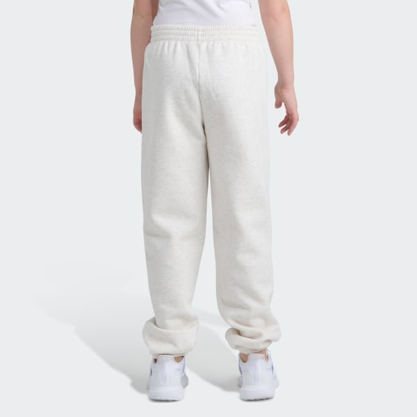 White Elastic Waistband Minimal Logo Loose Fleece Heather Jogger

