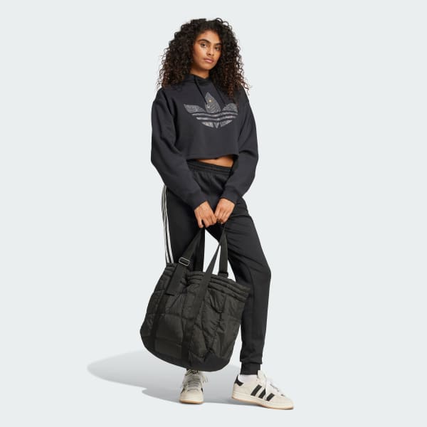 Black Rhinestone Trefoil Loose Crop Hoodie