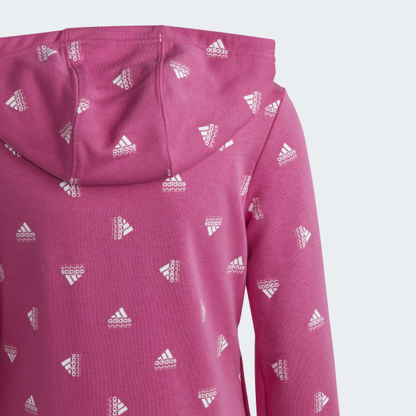 Rosa Buzo con Capucha Brand Love Estampado de Algodón Cierre Frontal