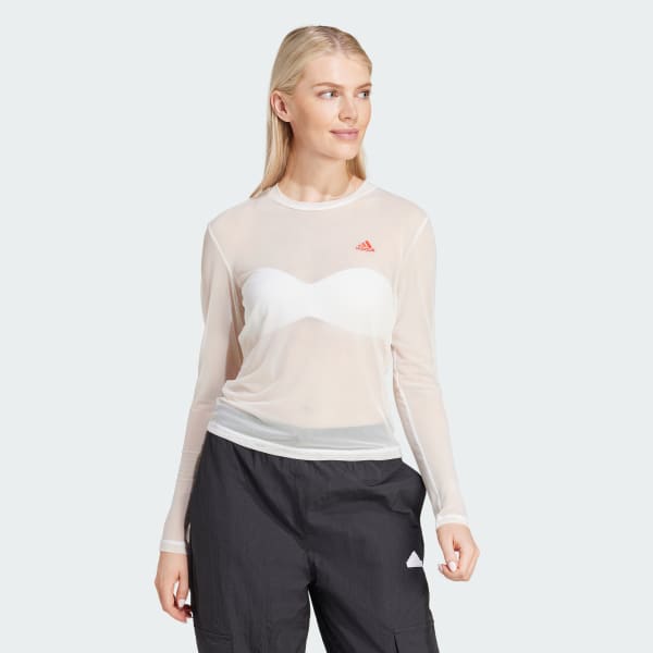 Blanco Playera Malla de Manga Larga