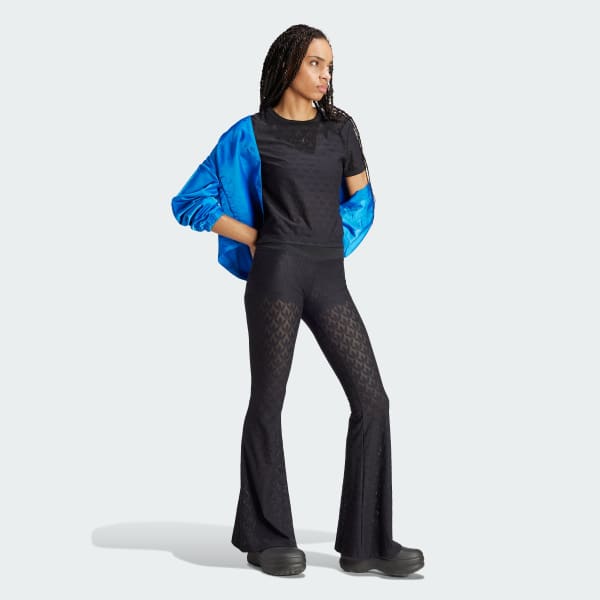 Negro Camiseta Corta Fashion Monogram Encaje