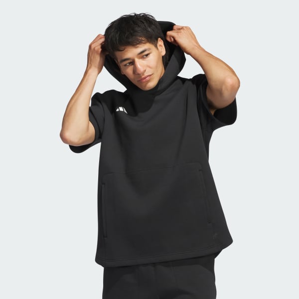 Negro Sudadera manga corta con capucha Dugout (Género neutro)