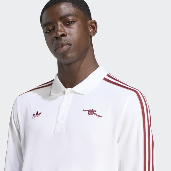 adidas Arsenal Terrace Icons Long Sleeve Polo Shirt - White | Free