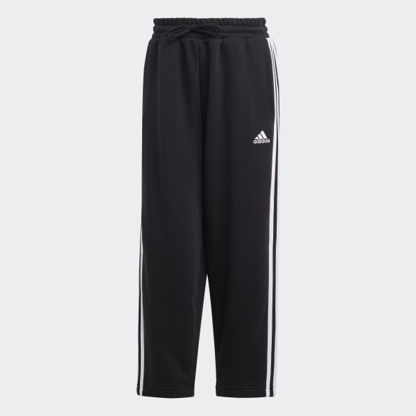 Black Essentials 3-Stripes Open Hem Fleece Pants
