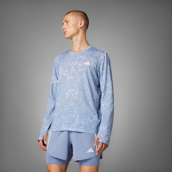 【ラングドシャ】 Camiseta Manga Longa Own the Run CLIMACOOL Três Listras - Cinza