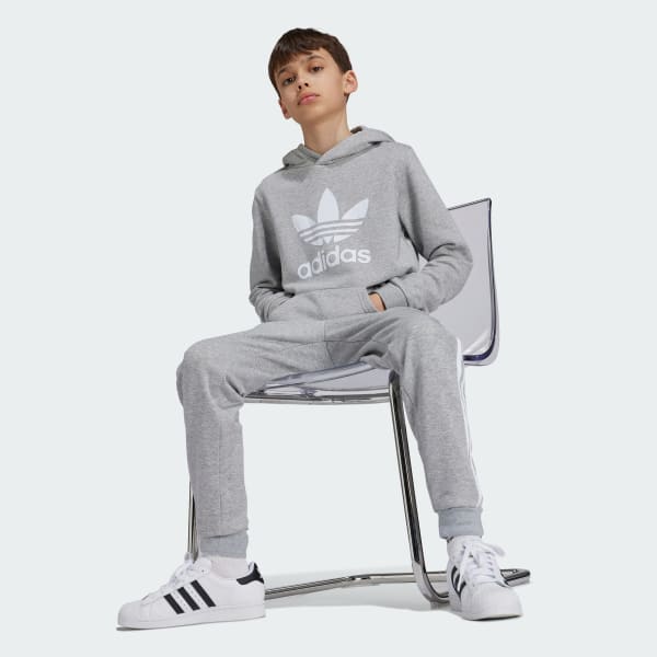 Adidas Originals Big Kids Trefoil Hoodie Grey Size XL Polyester Cotton