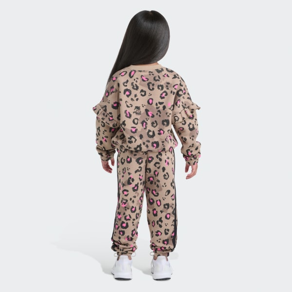 2-Piece Long Sleeve Printed Flutter Sleeve Pullover & Elastic Waistband Printed Jogger Set