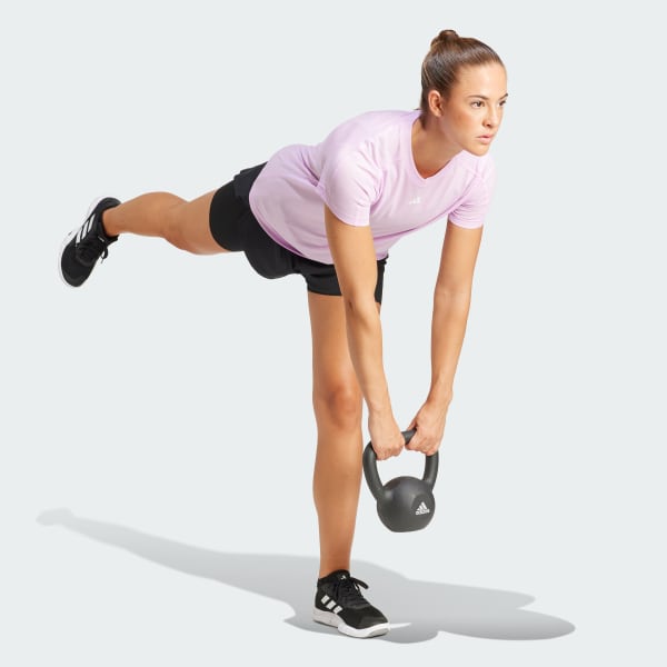 パープル AEROREADY トレイン エッセンシャルズ ミニマル ロゴ クルーネック半袖Tシャツ