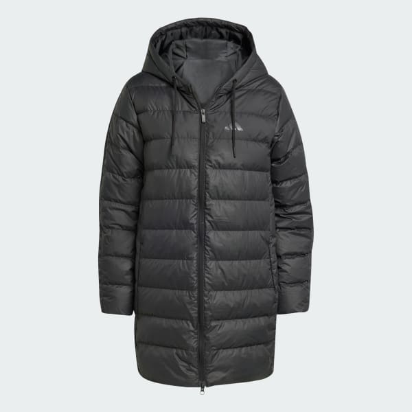 Black Essentials CLIMAWARM 3-Stripes Light Down Hooded Parka