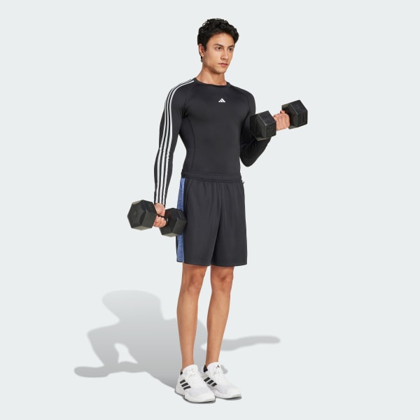 Schwarz TECHFIT Compression Training 3-Streifen Longsleeve