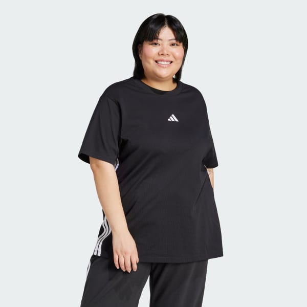 Black Essentials 3-Stripes Cotton T-Shirt (Plus Size)