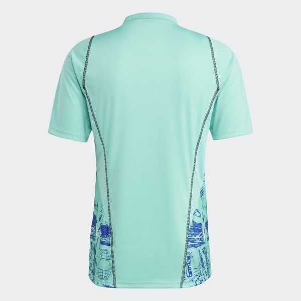 Turquesa Jersey Tiro Estampado