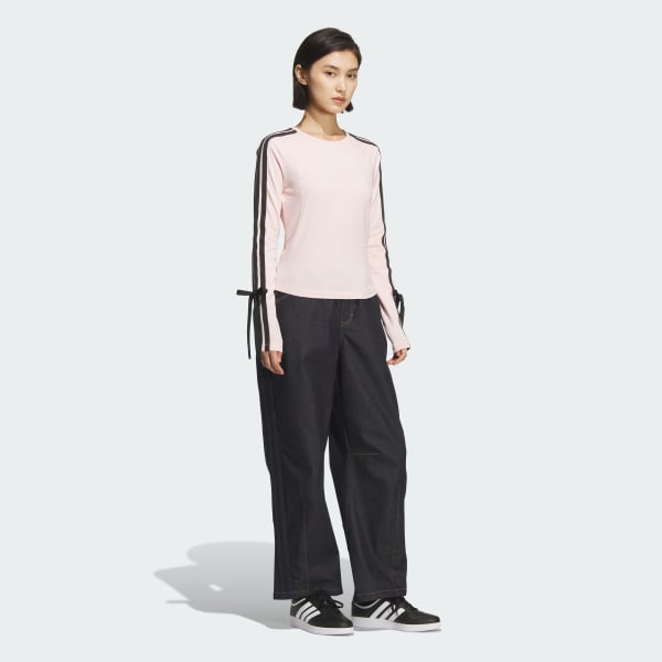 Pink Women 3 Stripe 롱 슬리브 티