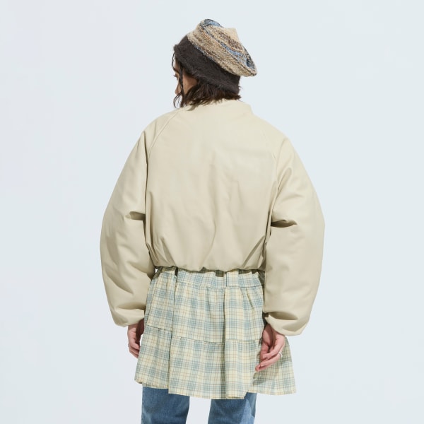 ベージュ プレザー ボンバー 人工ダウンジャケット