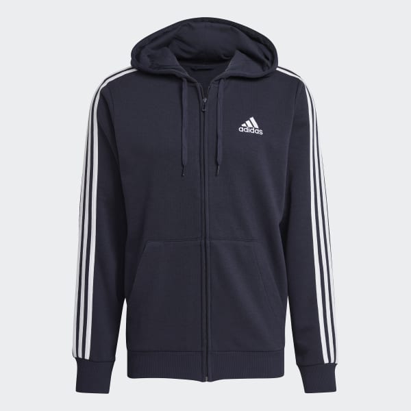 modrá Mikina s kapucňou Essentials French Terry 3-Stripes Full-Zip