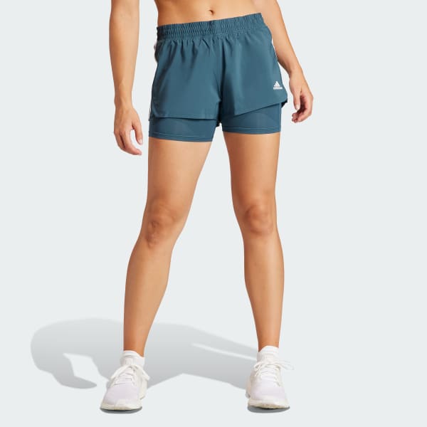 Turquesa Shorts Dos en Uno Pacer 3 Rayas Tejidos