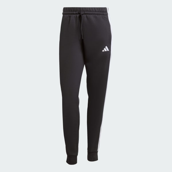 adidas Essentials 3-Stripes Fleece Slim Pants - Black | Free