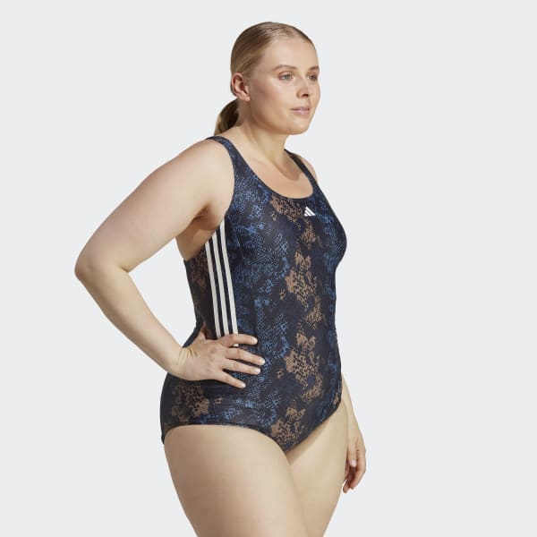 Μπλε 3-Stripes Graphic Swimsuit (Plus Size)