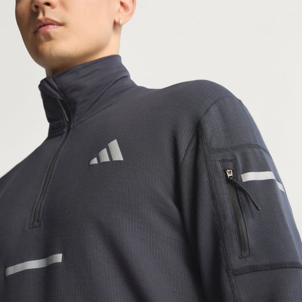 Preto Camisola de Running CLIMAWARM+ Adi365 com Meio-fecho