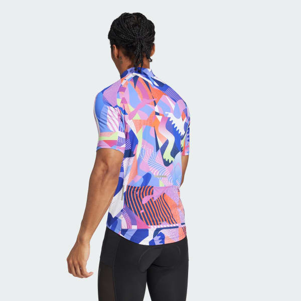 Blue Essentials 3-Stripes Pattern Clash Cycling Jersey