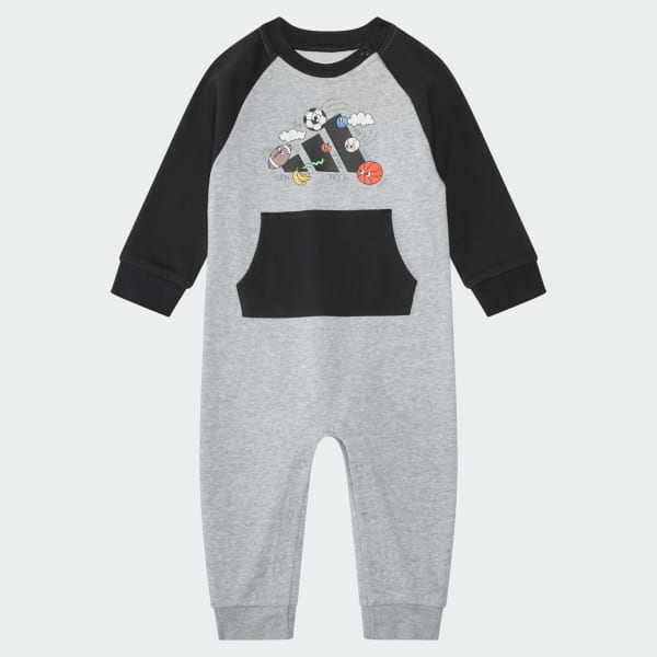 Grey Long Sleeve Color Block French Terry Coverall

