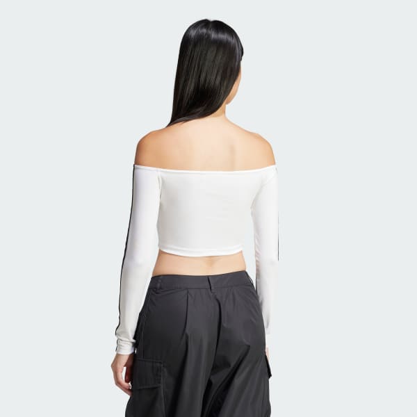 White Adicolor Off Shoulder Long Sleeve Tee