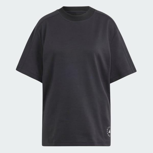 สีดำ เสื้อยืดลายโลโก้ adidas by Stella McCartney