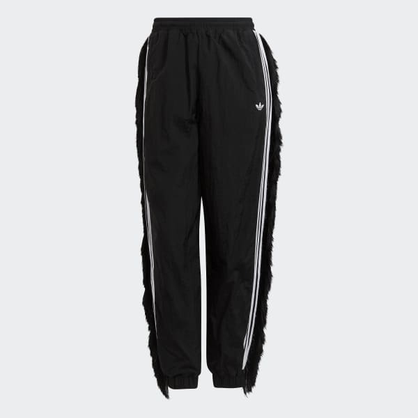 Black Relaxed Cuffed Track Pants with Fringes and 3-Stripes Tape JKY87
