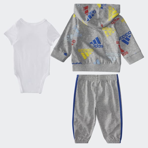 Grey Three-Piece Allover Print French Terry Track Set