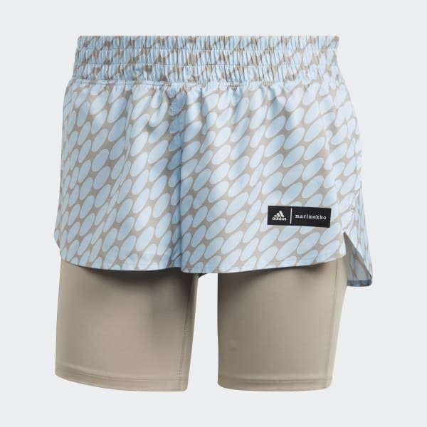 สีน้ำเงิน กางเกงวิ่งขาสั้นดีไซน์ทูอินวัน adidas x Marimekko Run Icons 3 Bar Logo