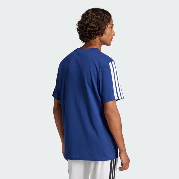 Blau Essentials 3-Streifen Single Jersey T-Shirt