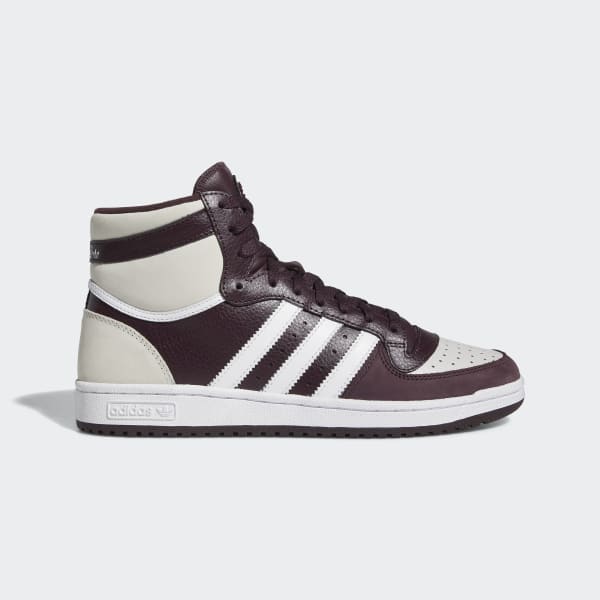 Burgundy and white high top adidas 2025