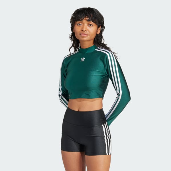 Vert T-shirt Cropped manches longues 3 bandes 