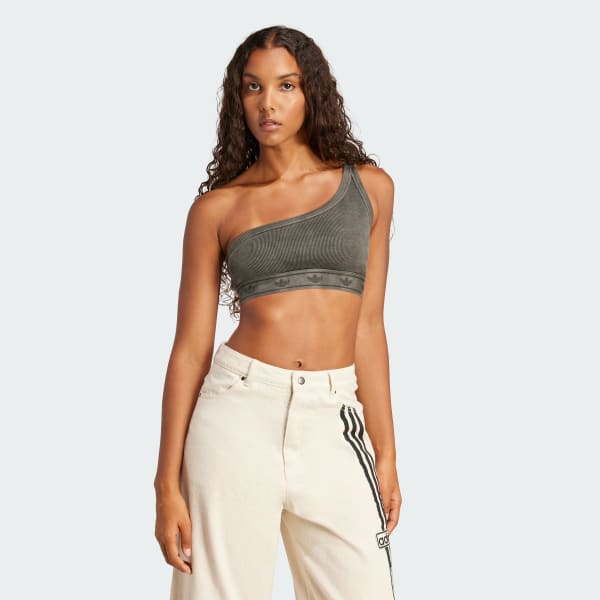Black Ribbed One-Shoulder Top