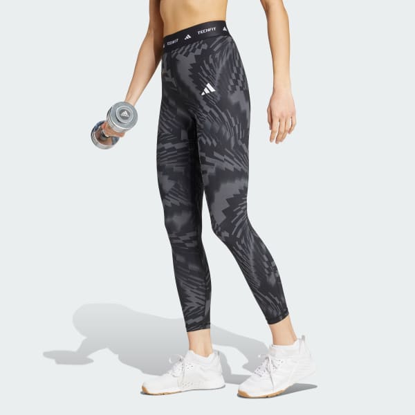 Grey adidas Techfit Printed 7/8 Leggings